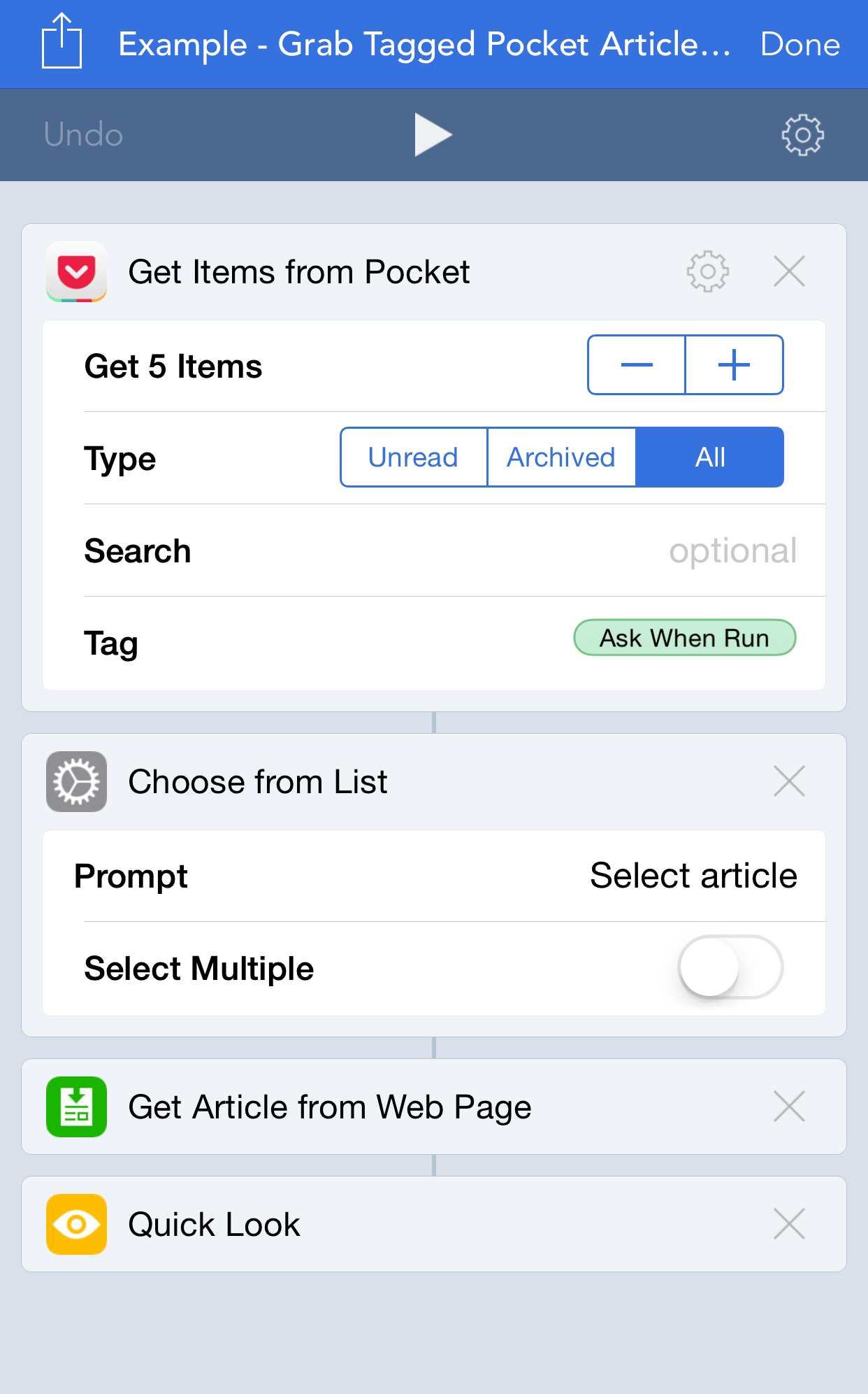 Workflow Example Get Tagged Pocket Article Content ThoughtAsylum